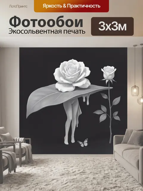 Фотообои Белая роза и бабочка