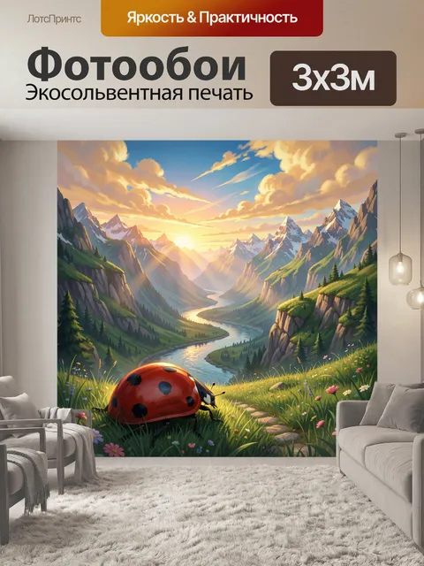 Фотообои Божья коровка на цветочном склоне