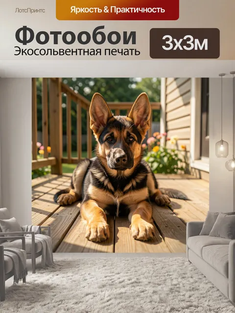 Фотообои Щенок немецкой овчарки на террасе
