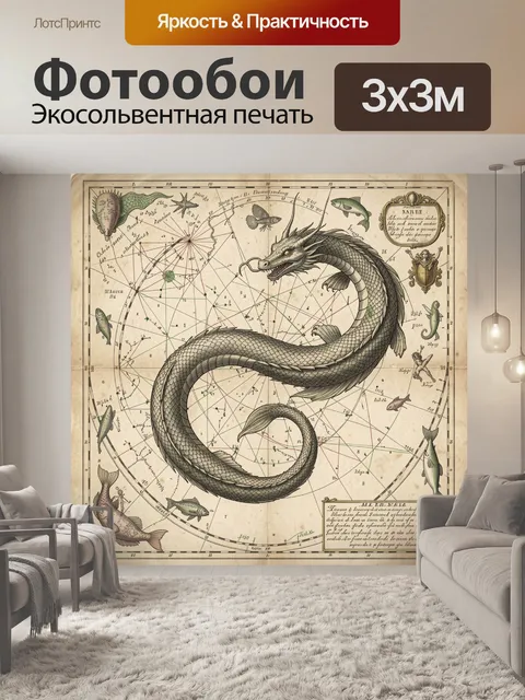 Фотообои Морской дракон на старинной карте