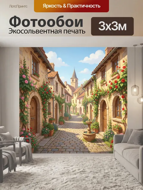 Фотообои Уютная европейская улочка с цветами