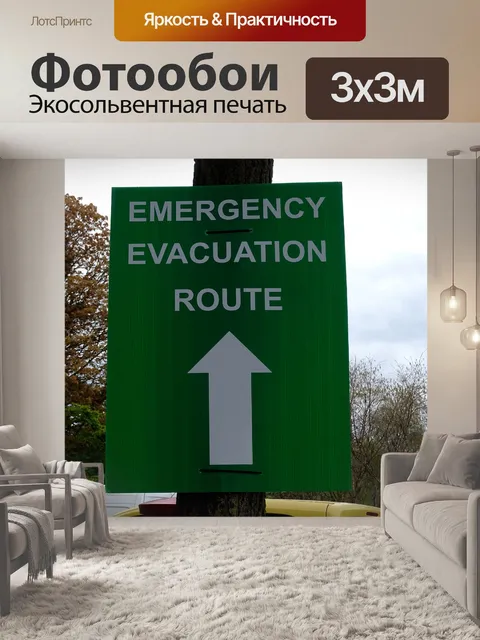 Фотообои Аварийный указатель маршрута эвакуации