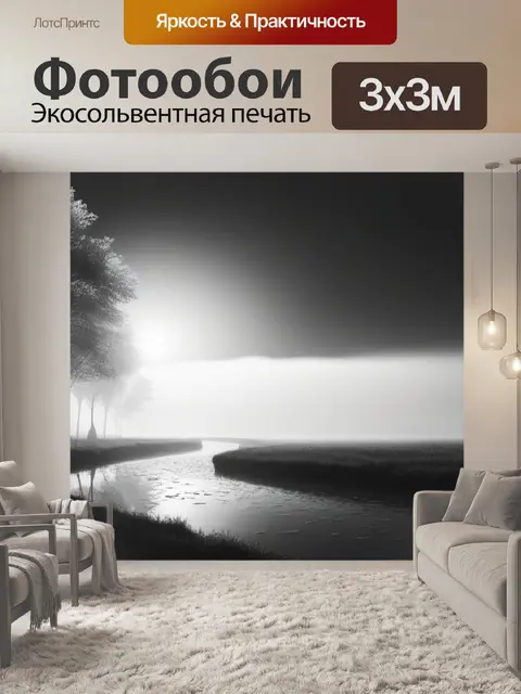 Фотообои пейзаж с ранним утром чернобелый