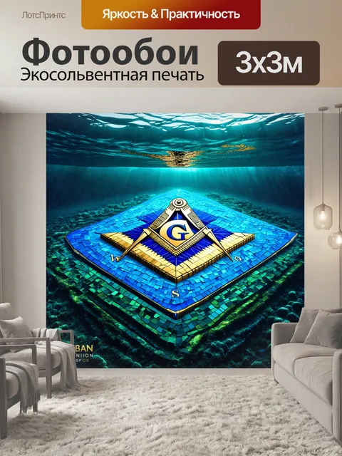 Фотообои огромный масонский компас и циркуль, погруженные в морскую пучину с отблесками солнечного света