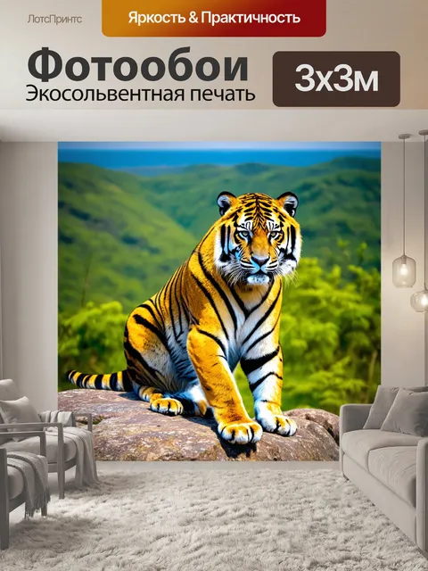Фотообои тигр, сидящий на скале, смотрящий на горизонт