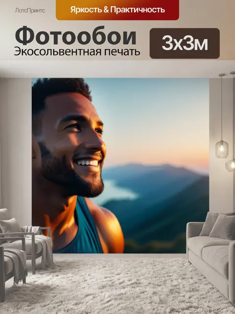 Фотообои улыбающийся спортсмен, смотрящий на рассвет