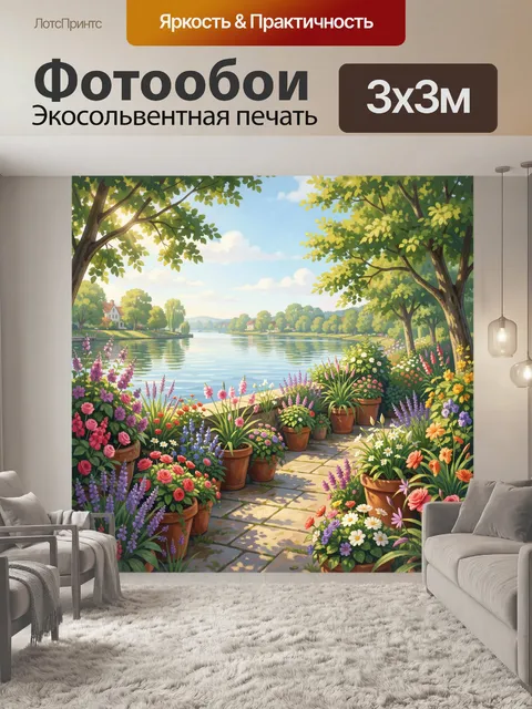 Фотообои Цветочный сад у озера