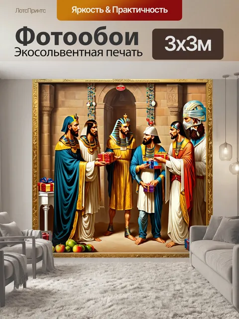 Фотообои фреска, показывающая сцену с фараоном, который принимает дары от подданных