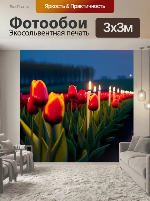Фотообои вечерний ландшафт с тюльпанами и свечами