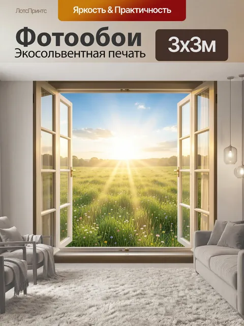 Фотообои Солнечный луг за открытым окном
