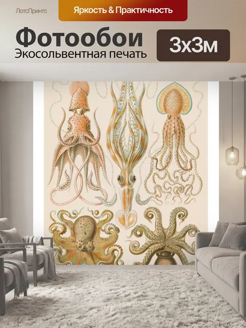 Фотообои Кальмар осьминога винтажного искусства