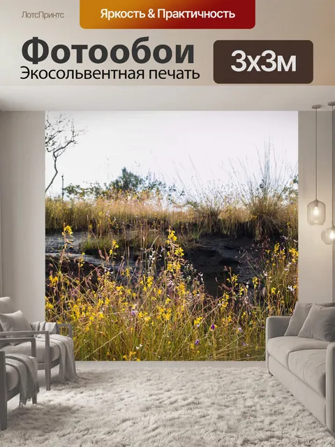Фотообои Трава цветочное поле, полевые цветы