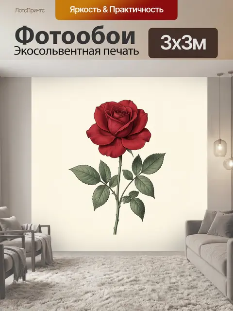 Фотообои Красная роза на светлом фоне