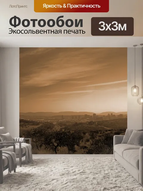 Фотообои пейзаж в сепии - вид с холма