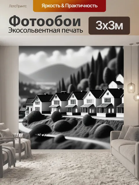 Фотообои пейзаж с домами чернобелый