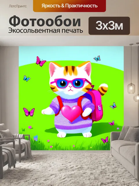 Фотообои пухлый котенок в свитере с бабочками
