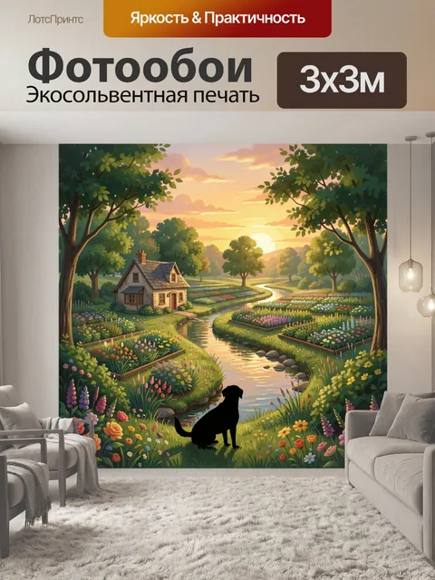 Фотообои Сказочный дом у реки на закате