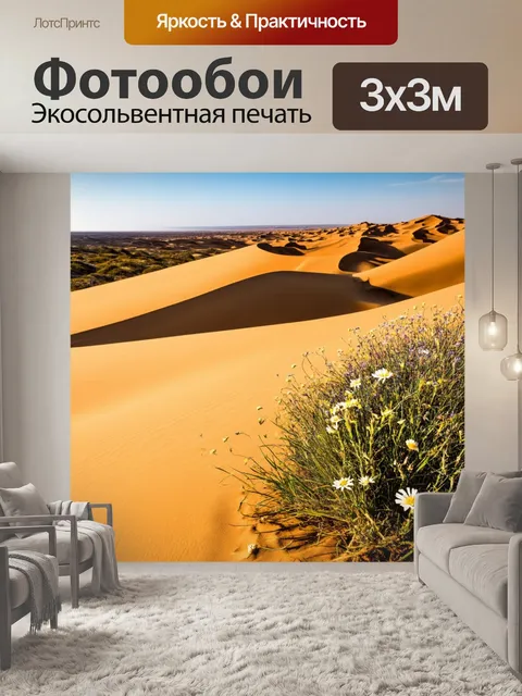 Фотообои природа в стиле стикер, на которых изображены дюны и пустынные цветы