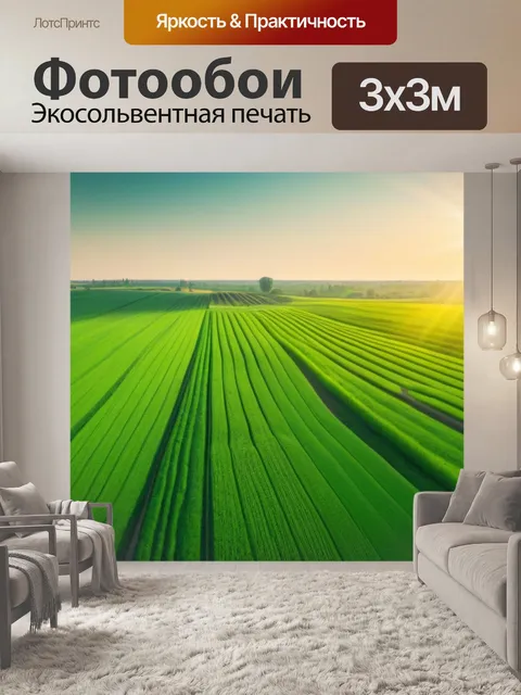Фотообои яркое солнце над зелеными полями