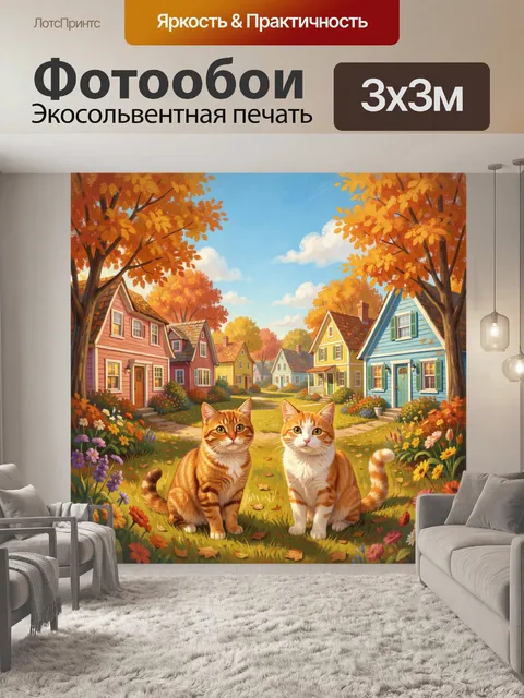 Фотообои Два кота в осенней деревне