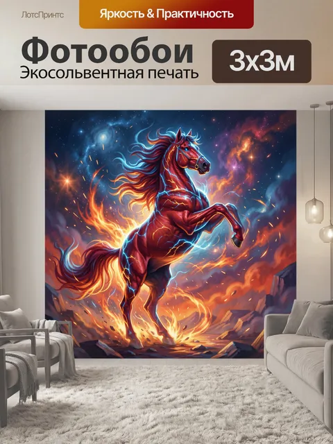 Фотообои Огненный волшебный конь в космосе