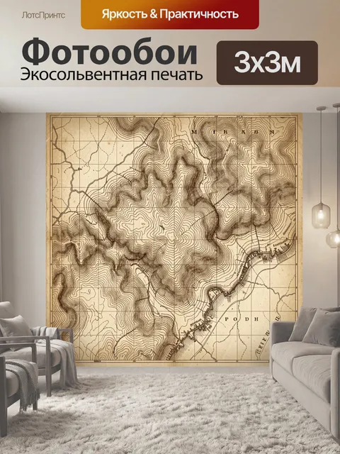Фотообои Старинная карта с линиями высот