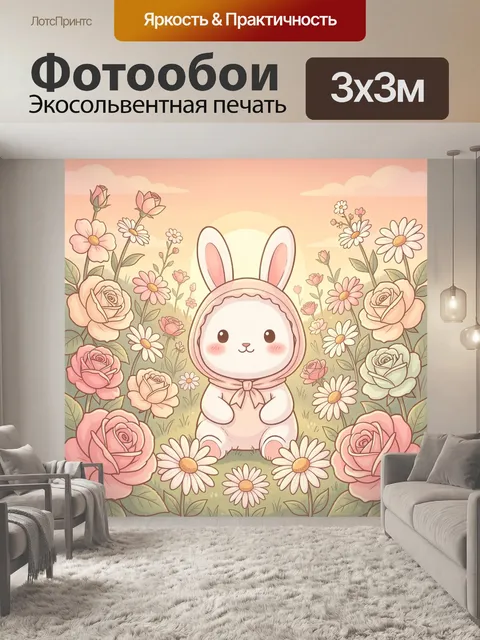 Фотообои Зайчик в цветущем саду