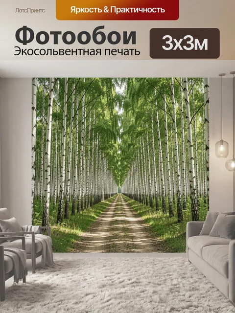 Фотообои Березовая аллея у лесной дороги