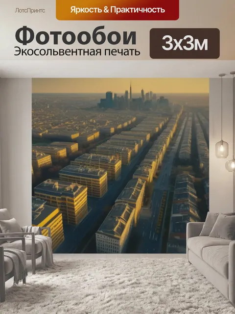 Фотообои городской пейзаж, залитый золотым светом