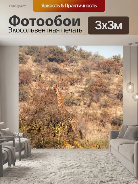 Фотообои высокий жираф смотрит через кусты