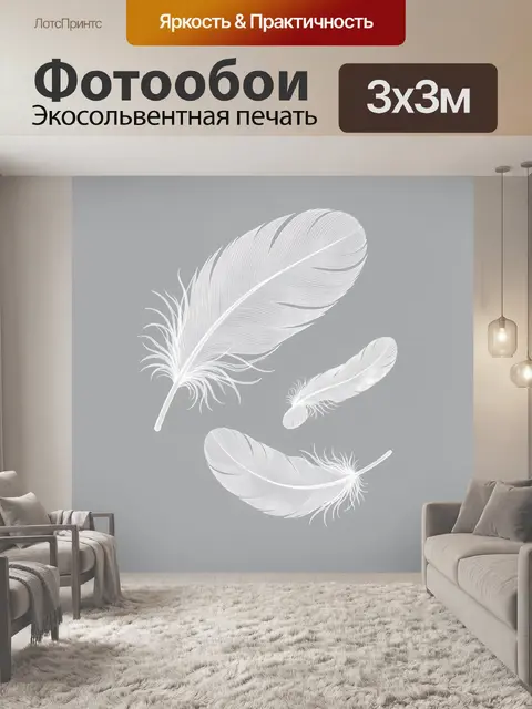 Фотообои Три белых пера на сером
