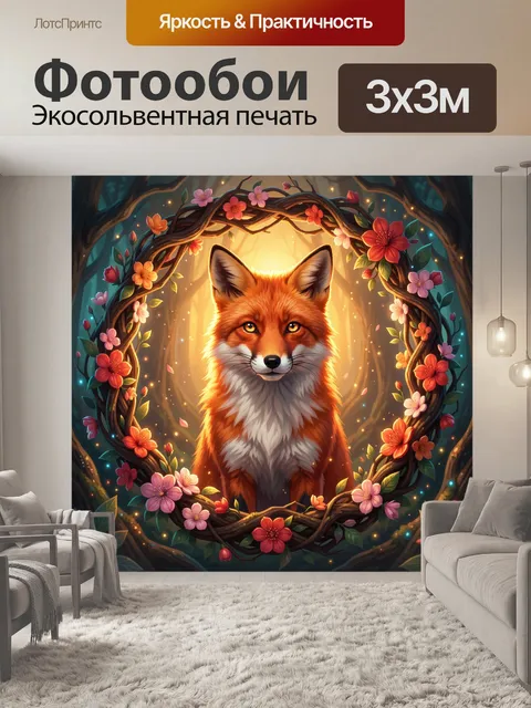 Фотообои Лиса в цветочном венке