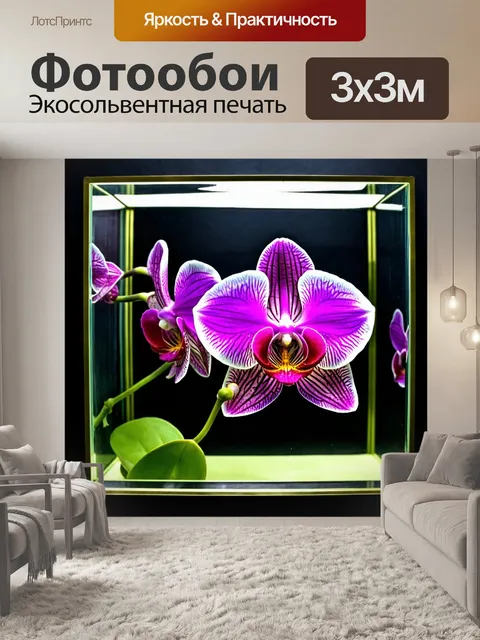 Фотообои орхидея в стеклянной коробке, эффект наблюдения через стекло
