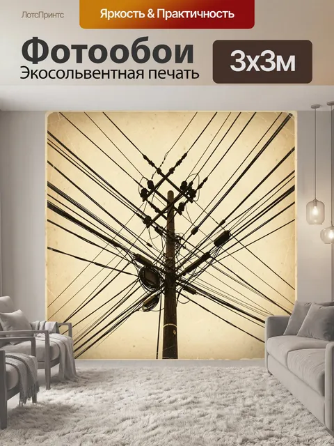 Фотообои Электрический столб с проводами