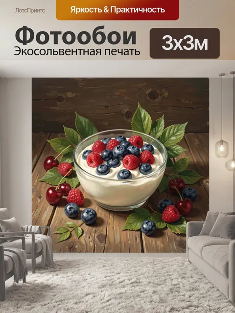 Фотообои Йогурт с ягодами и листьями