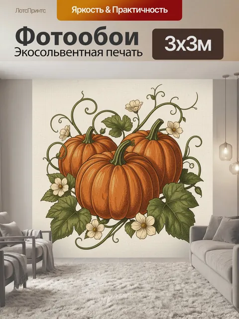 Фотообои Тыквы с лианами и цветами