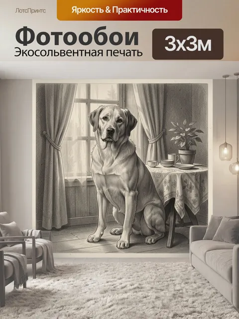 Фотообои Лабрадор у окна в комнате