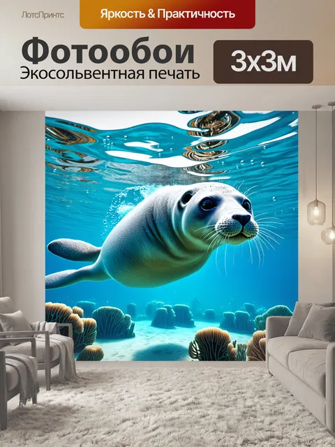 Фотообои в подводном мире серый тюлень играет с пузырьками воздуха
