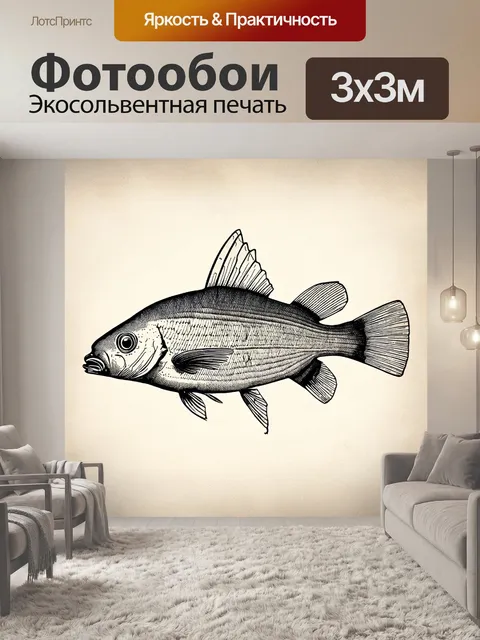 Фотообои старинное изображение хариуса в форме иллюстрации для книги