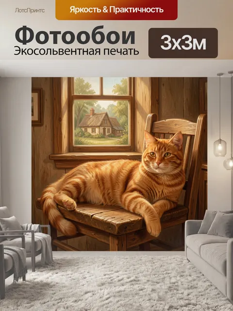 Фотообои Рыжий кот в деревенском интерьере