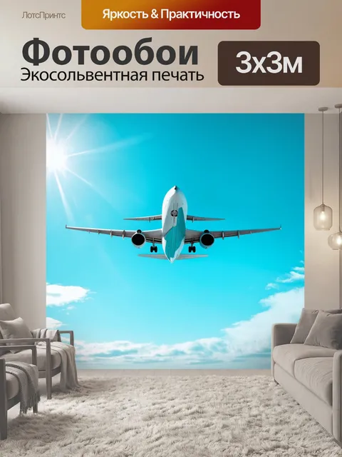 Фотообои пассажирский самолет на фоне чистого