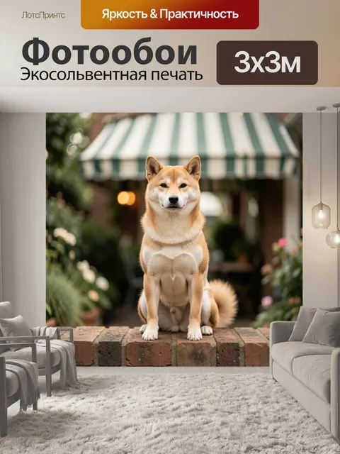 Фотообои Сиба-ину на кирпичной стене