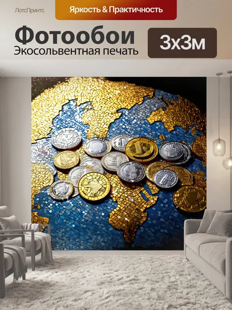 Фотообои мозаика из золотых и серебряных монет