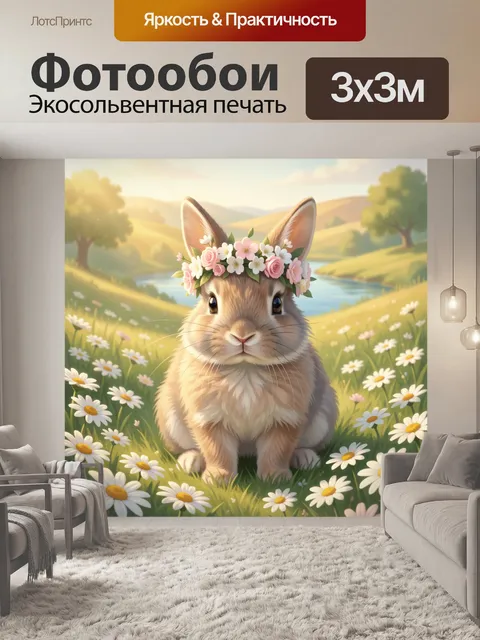 Фотообои Заяц в цветочном венке