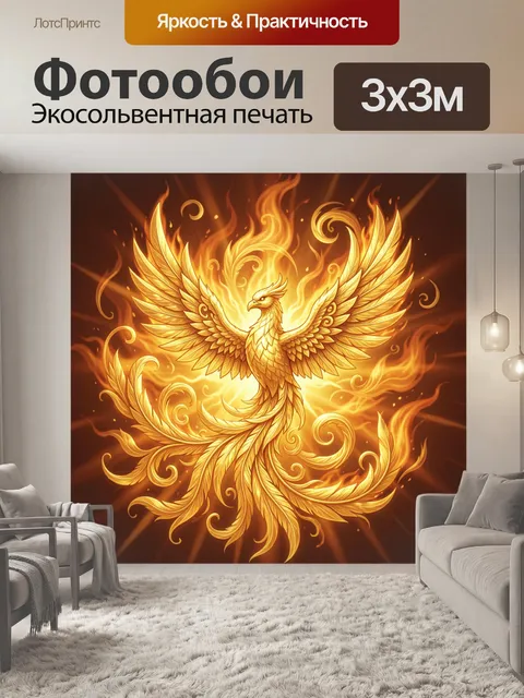 Фотообои Золотой феникс в огненном вихре