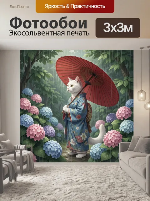 Фотообои Белая кошка в кимоно