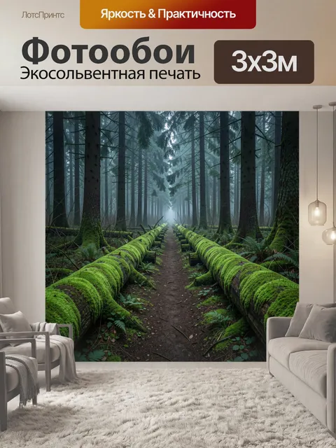 Фотообои Туманный хвойный лес с тропой