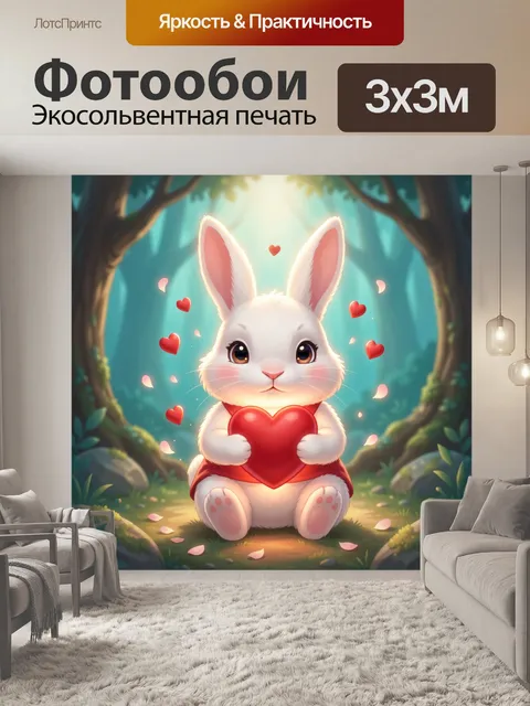 Фотообои Белый зайчик с сердцем