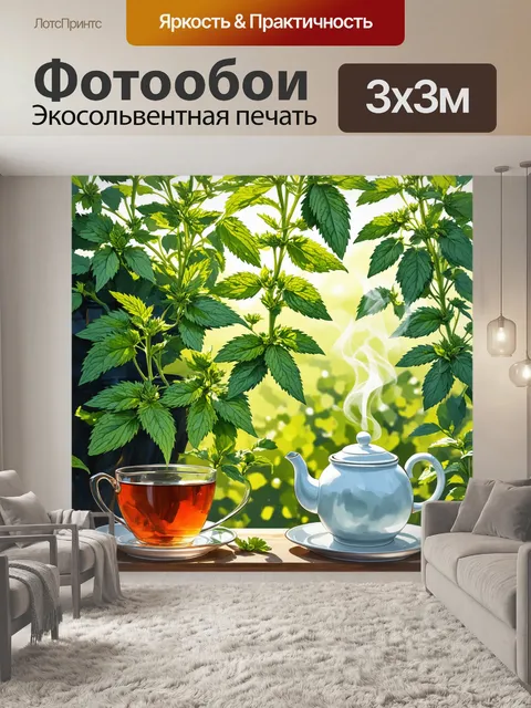 Фотообои мятный цвет с изображением мятного чайного сада, где растут различные сорта мяты