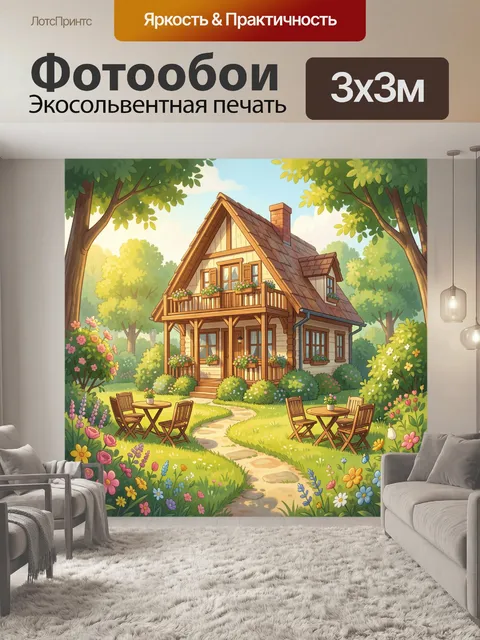 Фотообои Уютный дом в цветущем саду